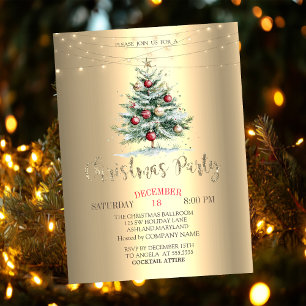Christmas Pine Tree Balls, Gold Christmas Company  Invitation