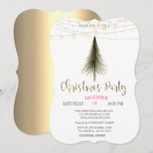 Christmas Pine Tree,Lights Gold Christmas Party  Invitation