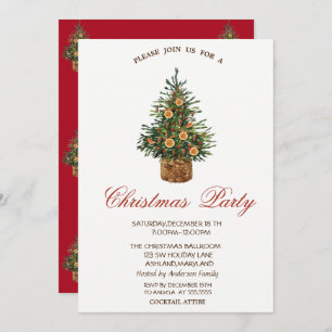 Christmas Pine Tree Orange Red Christmas Party Invitation
