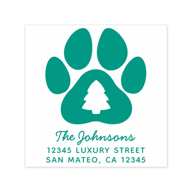 Christmas Pine Tree Paw Print Holiday Address Self-inking Stamp (Design)