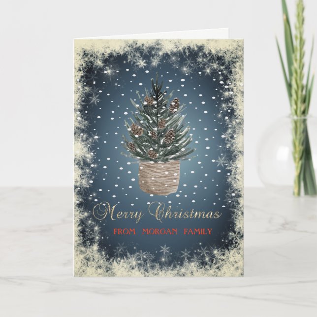 Christmas Pine Tree,Pine Cones,Snow Holiday Card (Front)