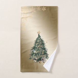 Christmas Pine Tree Presents Stars Snowflakes Bath Towel Set