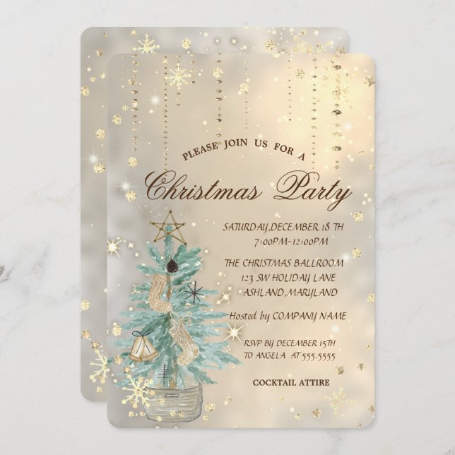  Christmas Pine Tree,Star,Snowflakes Christmas  Invitation (Front/Back)