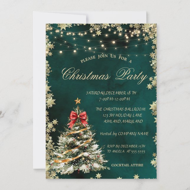 Christmas Pine Tree,Stars Green Christmas Company  Invitation (Front)