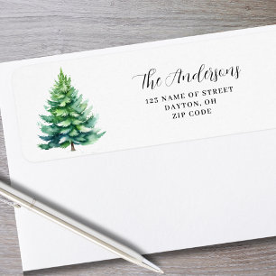Christmas Pine Tree Watercolor Return Address Label