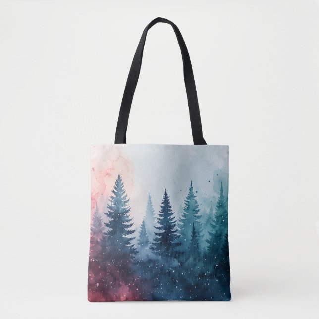 Christmas Pine Tree  Watercolor Tote Bag (Front)