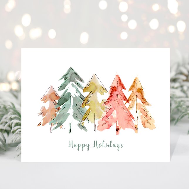 Christmas Pine Trees Abstract Soft Watercolor Postcard (Creator Uploaded)