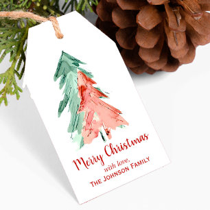 Christmas Pine Trees Watercolor Gift Tags
