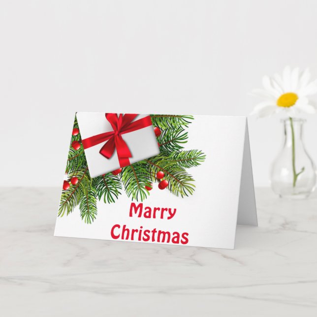 Christmas Pine Trees with White Present Red  Card (Small Plant)