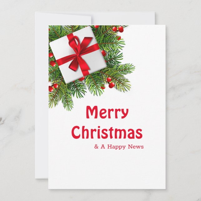 Christmas Pine Trees with White Present Red  Invitation (Front)