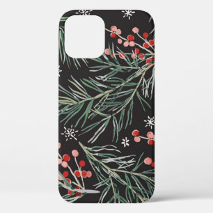 Christmas Pine Twigs Black Background iPhone 12 Case