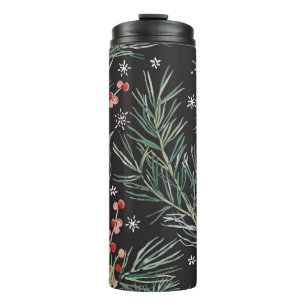 Christmas Pine Twigs Black Background Thermal Tumbler