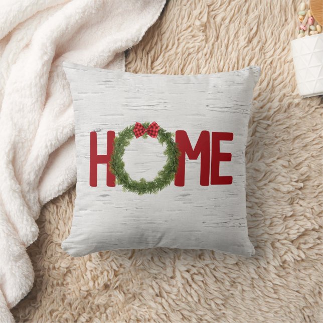 Christmas Pine Wreath and Home Text On Birch Cushion (Blanket)