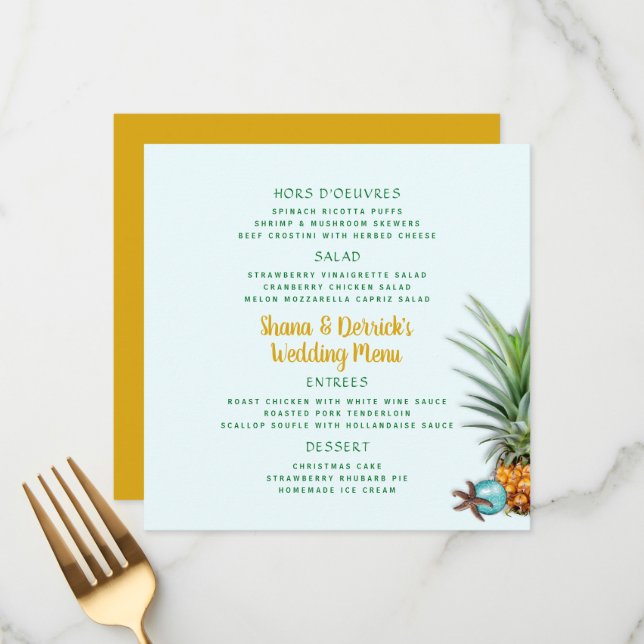 Christmas Pineapple Reception Square Menu Template (Front/Back In Situ)