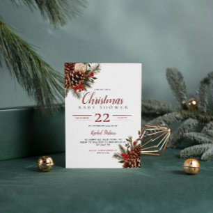 Christmas Pinecone Berries Unisex Baby Shower Invitation