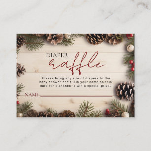 Christmas Pinecone Berries Wood Diaper Raffle Enclosure Card