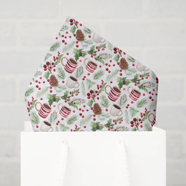 Christmas Pinecones & Coffee Holiday Tissue Paper (Gift Bag)