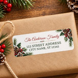 Christmas Pinecones Holly Berries Return Address Label