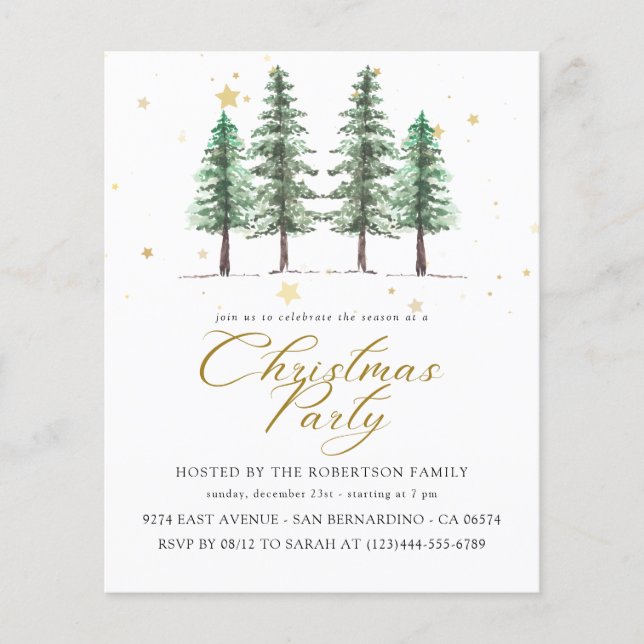 Christmas Pines &  Budget Holiday Party Invitation (Front)