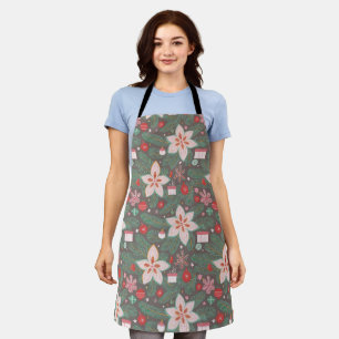 Christmas pines poinsettia pattern apron