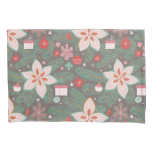 Christmas pines poinsettia pattern pillowcase