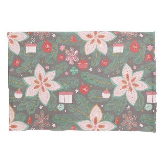 Christmas pines poinsettia pattern pillowcase (Front)