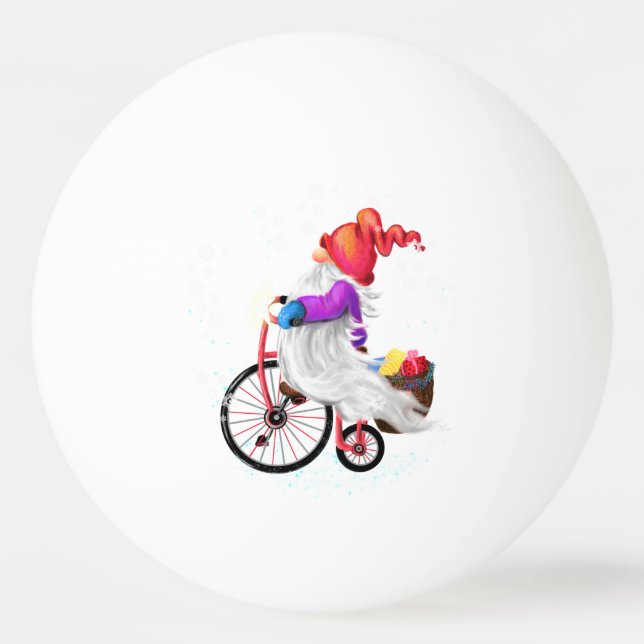 Christmas Ping Pong Ball Gnome with Bike and Gift (Front)