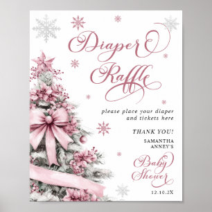 Christmas Pink Baby Shower DiaperRaffle Sign