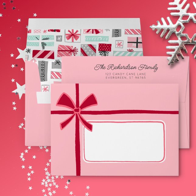 Christmas Pink Bow Return Address Envelope (Creator Uploaded)