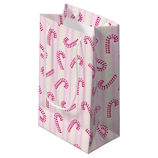 Christmas Pink Candycanes Pattern Small Gift Bag (Front Angled)