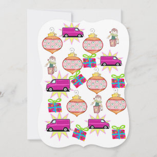 Christmas Pink Car Flat Greeting Card
