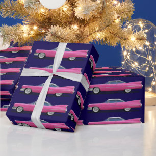 CHRISTMAS PINK CLASSIC CAR CADDY VINTAGE WRAPPING PAPER