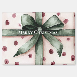 Christmas Pink Dots Green Ribbon & Bow Magnet