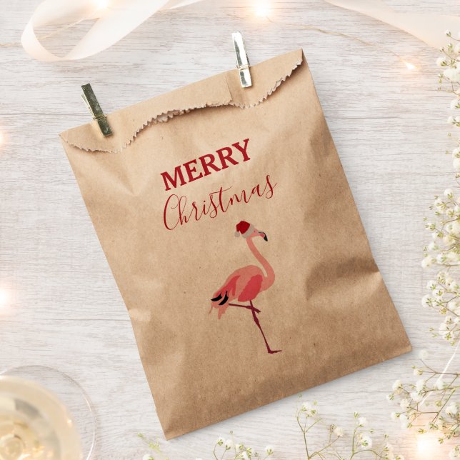 Christmas Pink Flamingo Bird with Santa Hat Favour Bag (Clipped)