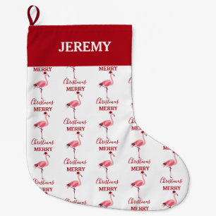 Christmas Pink Flamingo Bird with Santa Hat  Large Christmas Stocking