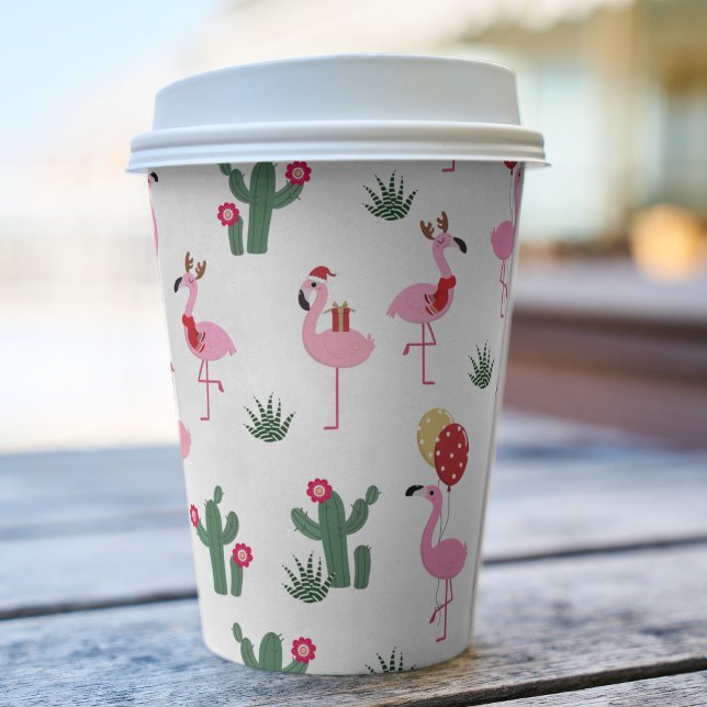 Christmas Pink Flamingo Festive Holiday Party Paper Cups (Creator Uploaded)