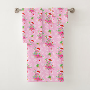 Christmas Pink Flamingo Pattern Bath Towel Set