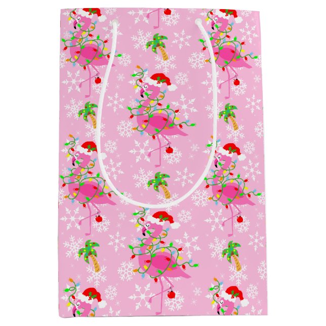 Christmas Pink Flamingo Pattern Medium Gift Bag (Front)