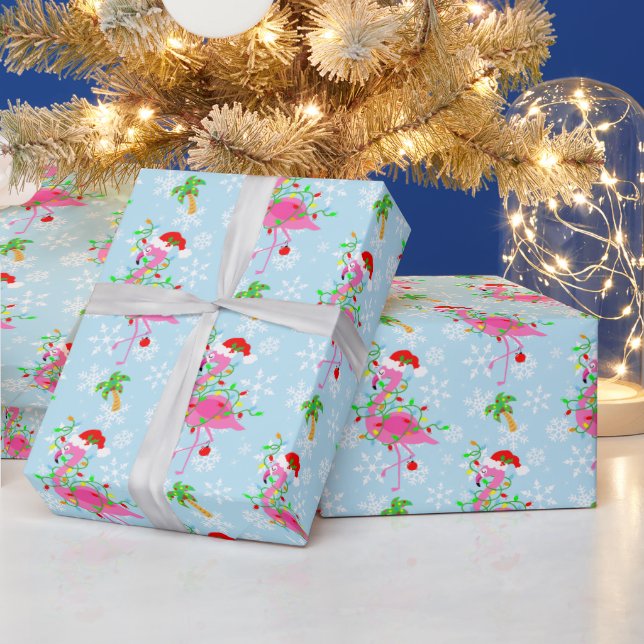 Christmas Pink Flamingo Pattern Wrapping Paper (Holidays)