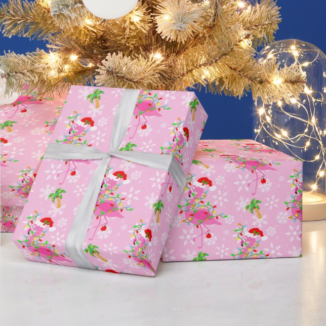 Christmas Pink Flamingo Pattern Wrapping Paper (Holidays)
