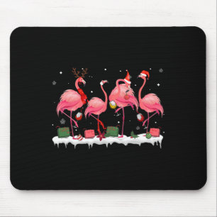 Christmas Pink Flamingo Santa Hat Drinking Wine Xm Mouse Pad