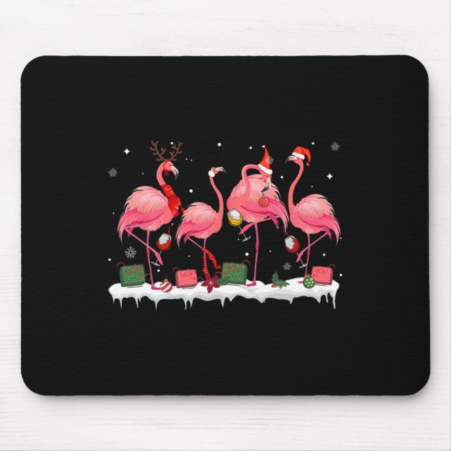 Christmas Pink Flamingo Santa Hat Drinking Wine Xm Mouse Pad (Front)