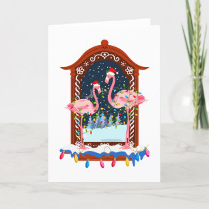 Christmas Pink Flamingos Holiday Card