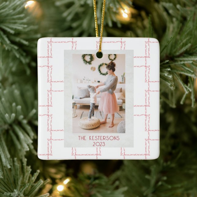 Christmas Pink Geometric Photo  Ceramic Ornament (Tree)