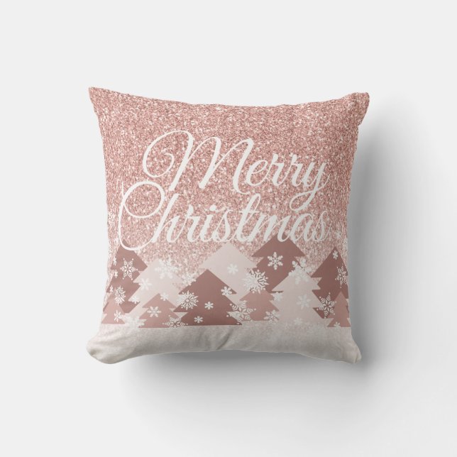 Christmas Pink Glitter Blush Pink Trees Family Thr Cushion (Front)