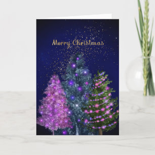 Christmas Pink Gold Tree Graphic Holiday Card