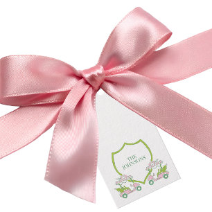 Christmas Pink Golf Carts Green Crest Custom Gift Tags