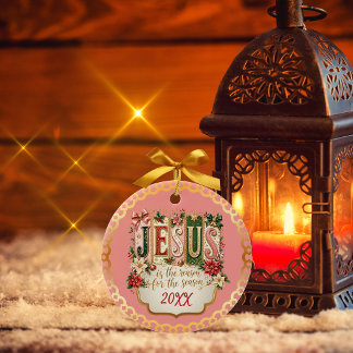 Christmas Pink Jesus is the Reason for the Season Ceramic Ornament