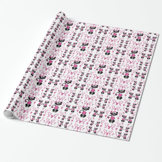 Christmas Pink Kitty Wrapping Paper (Unrolled)