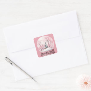 Christmas Pink Landscape In A Snowglobe Square Sticker